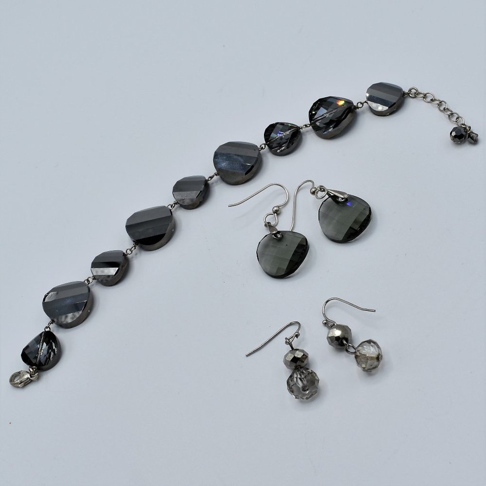 Sparkly Faceted Rainbow Cut Glass and Sterling Necklace Earrings
